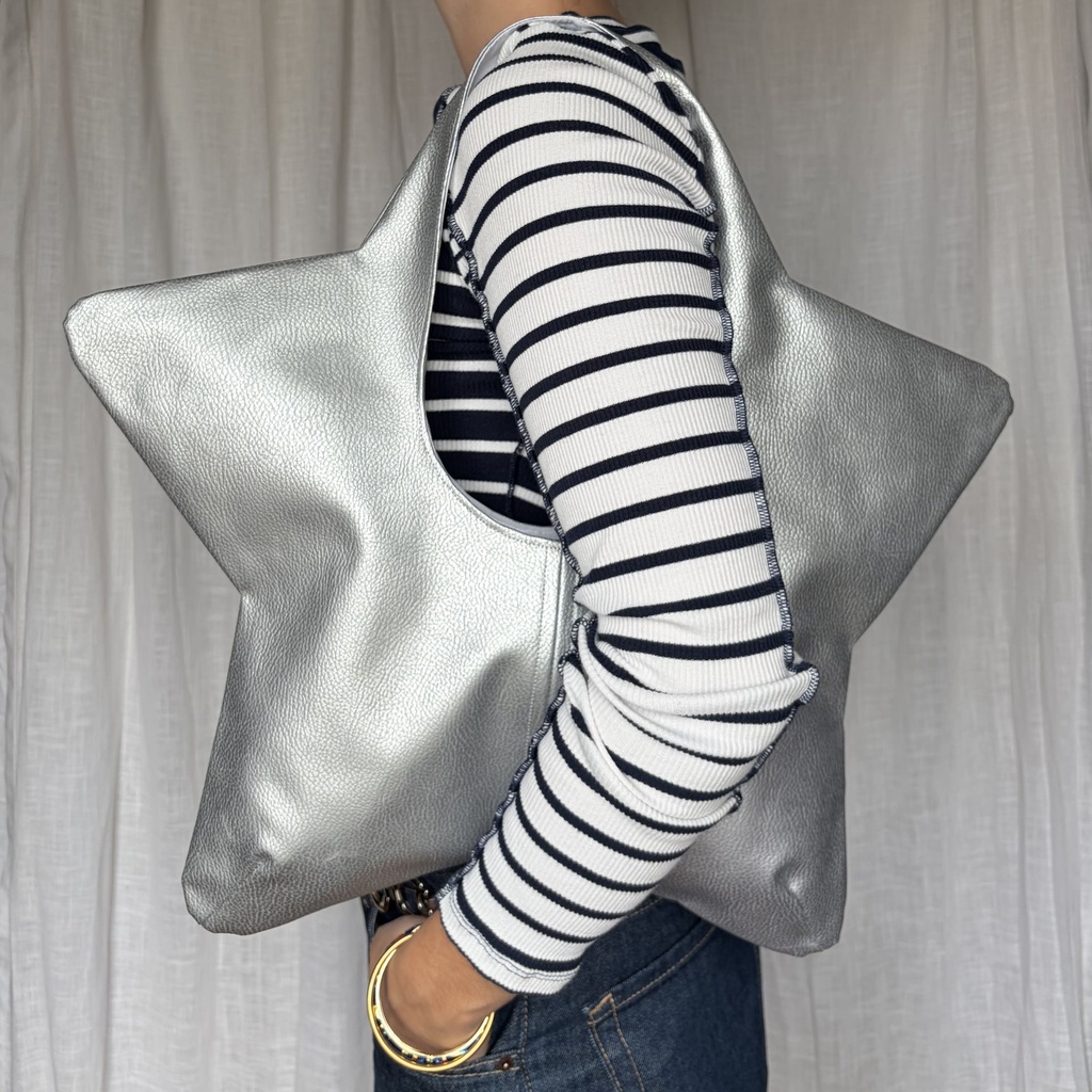 sac de star - similicuir argent et blanc
